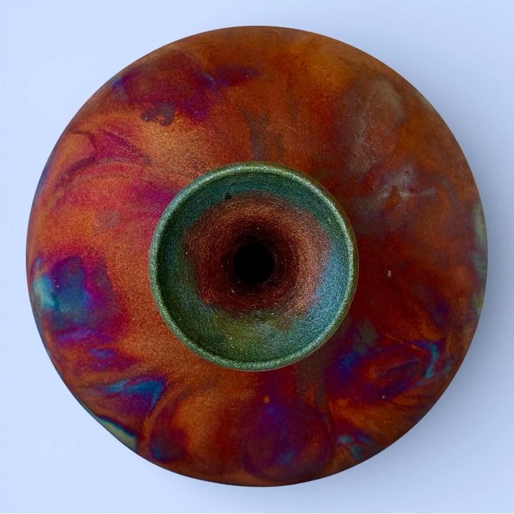 Raku Vase Stunning Iridescent Colors 10-1/2” Tall Artist Signed & Numbered - Picture 5 of 11